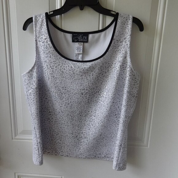Alex Evening two piece top & jacket PXL white with black and silver glitter, - Picture 5 of 13